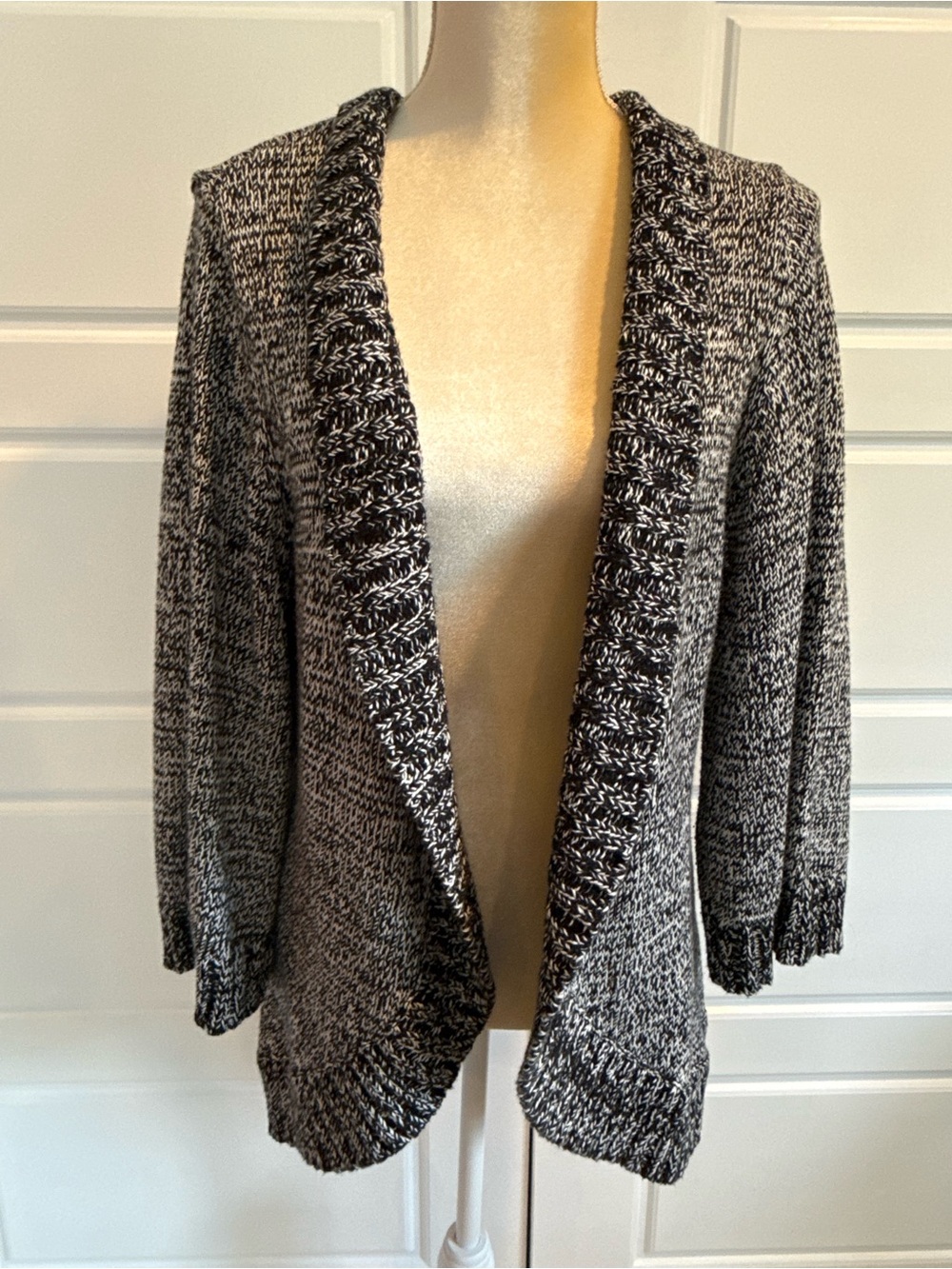 Chico's Black and Gray Open-Front Cardigan